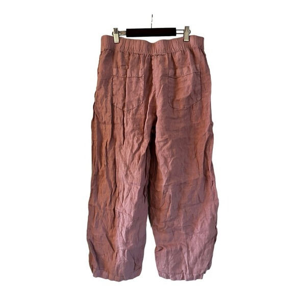 Cynthia Rowley 100% Linen Wide Leg Cropped Pants Size L Pink - Picture 2 of 3